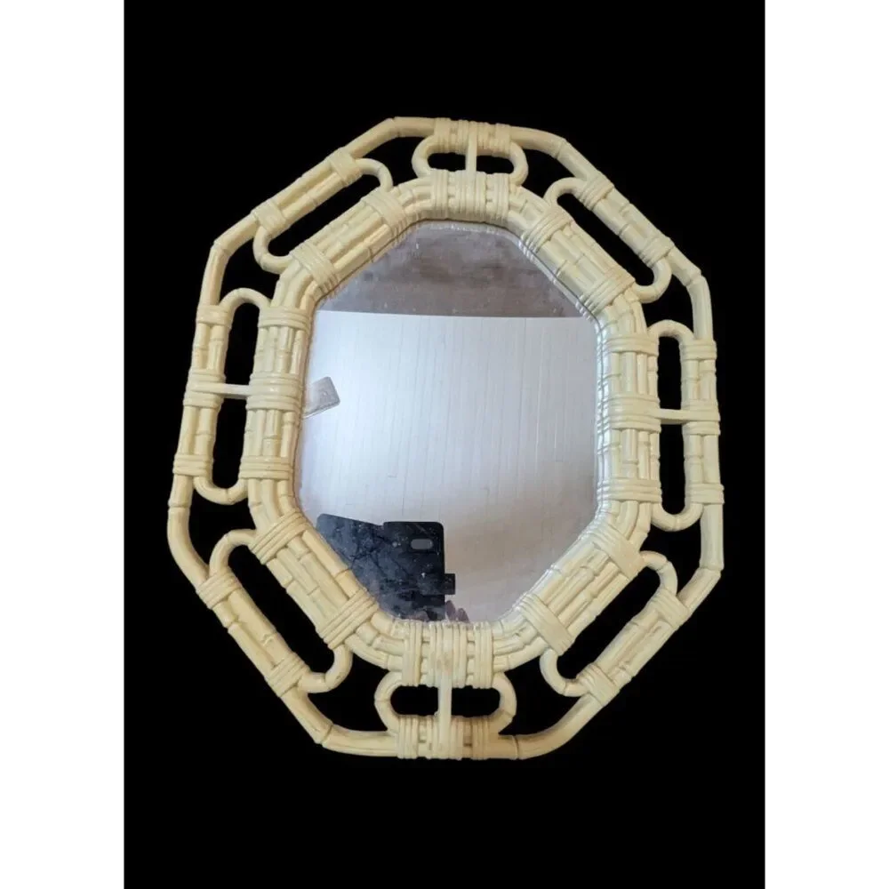 Vintage Homco Faux Bamboo Octagon Wall Mirror Cream Hollywood Regency 1983 18x14